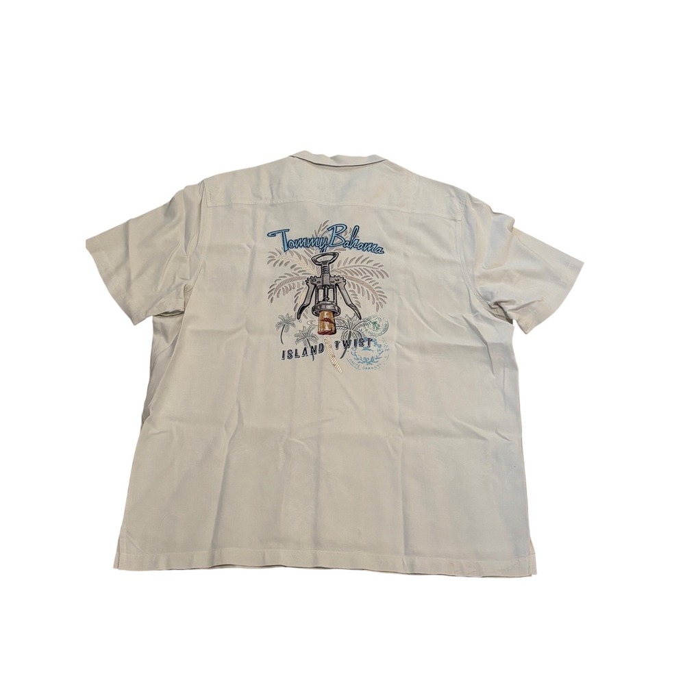 Tommy Bahama Island Twist Beige Embroidered Silk Blend Camp Shirt Mens XXL